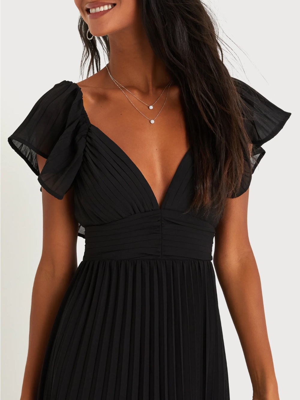 Lulu's Black V-Neck Pleated Maxi Dress - Picture 3 of 6
